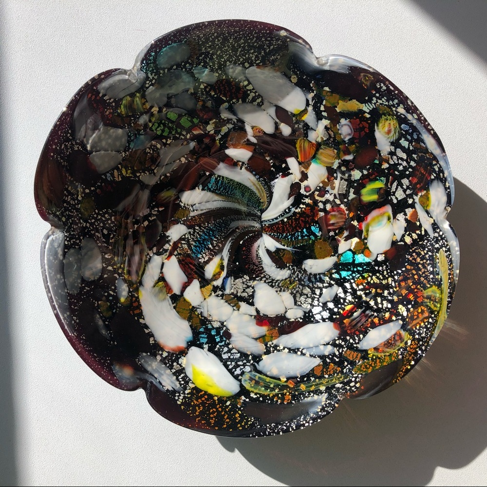 VINTAGE Murano Black Art Glass Tutti Frutti Bowl - Picture 4 of 13